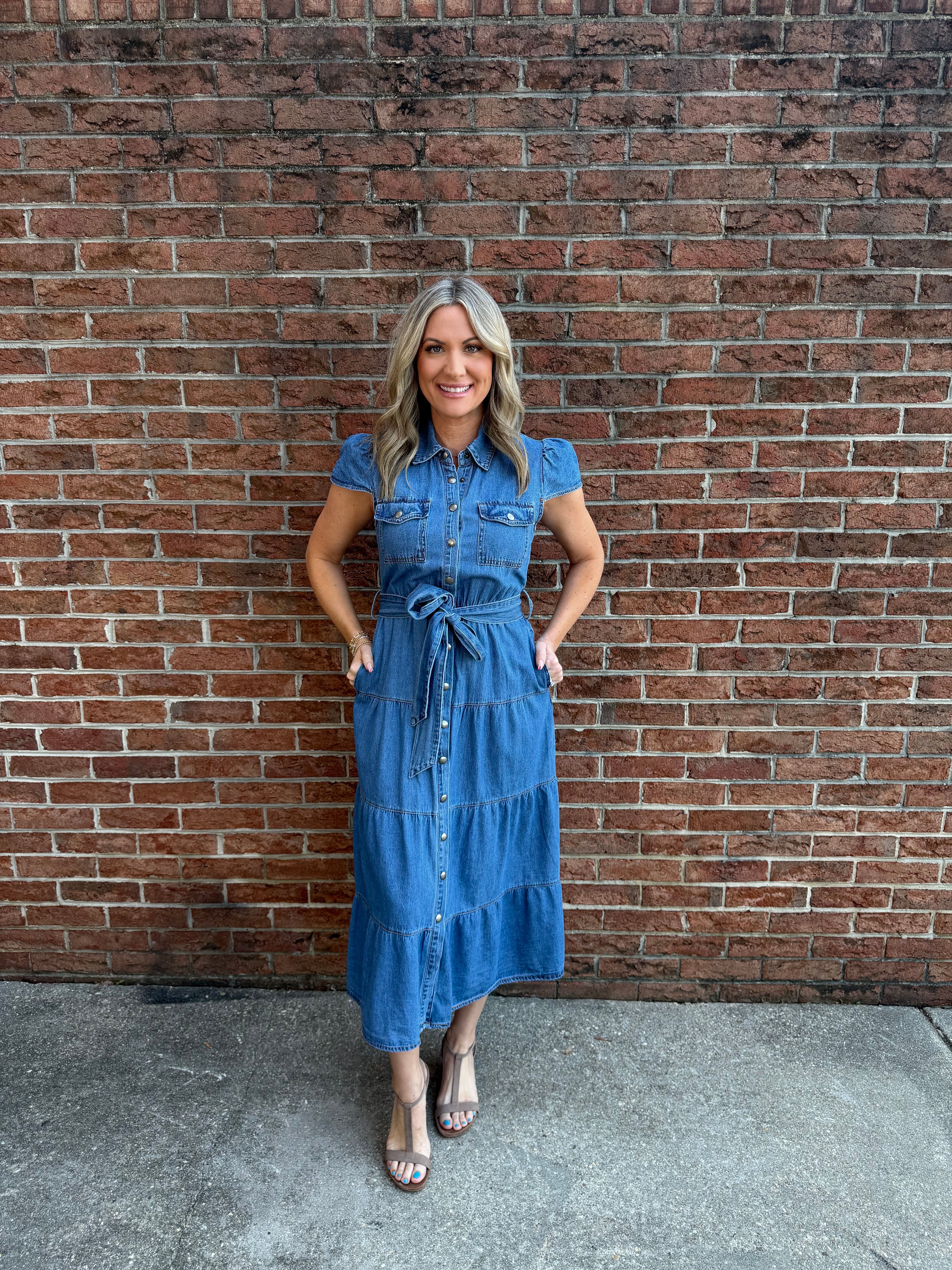 Skyline Tiered MIdi Denim Dress – Southern Wind Boutique