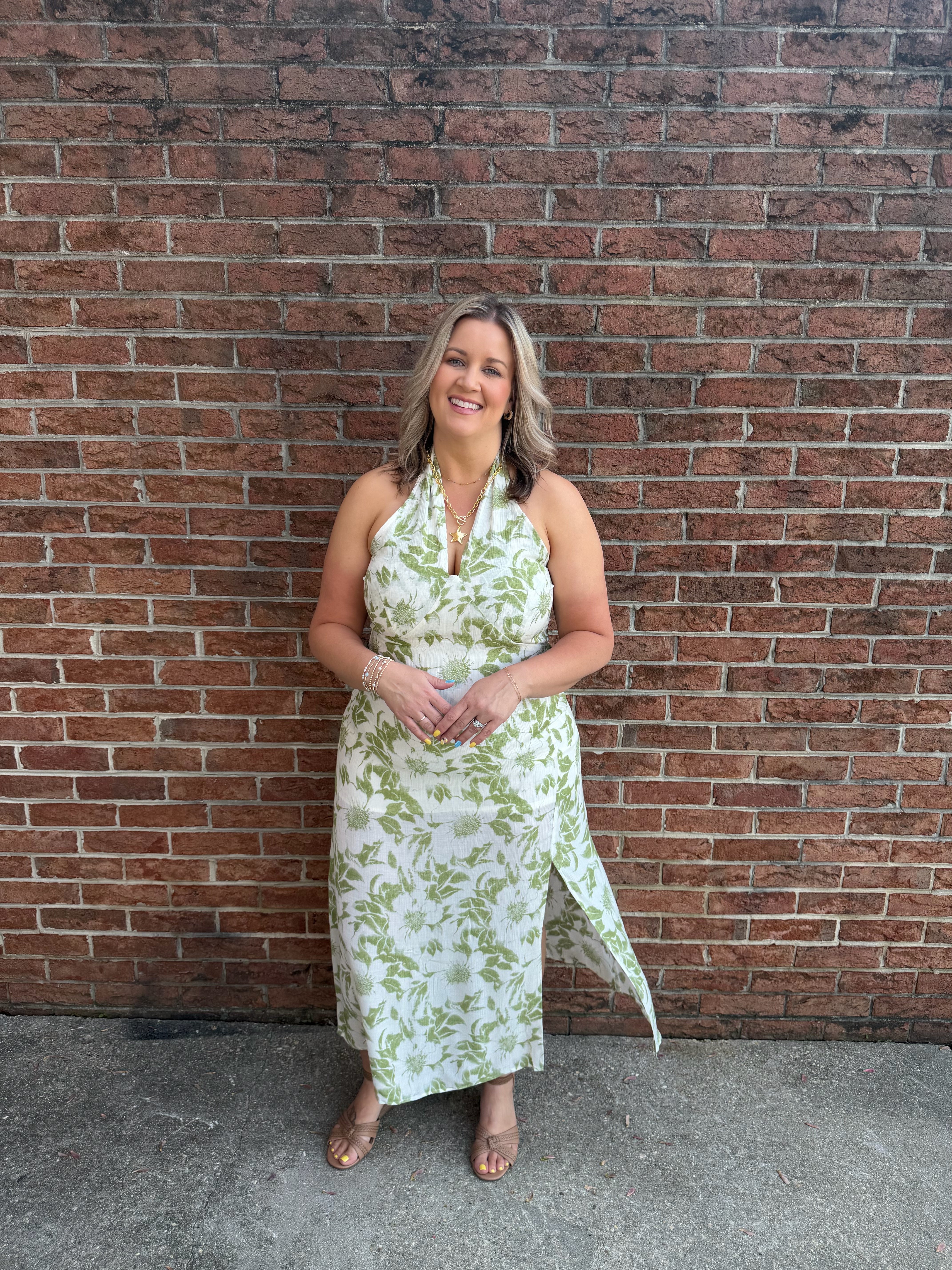 Olive Petal Halter Dress  Southern Wind Boutique